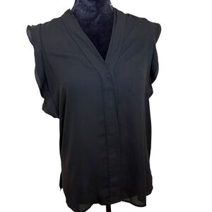 Karl Lagerfeld Sheet Black Sleeveless Blouse with Notched Collar